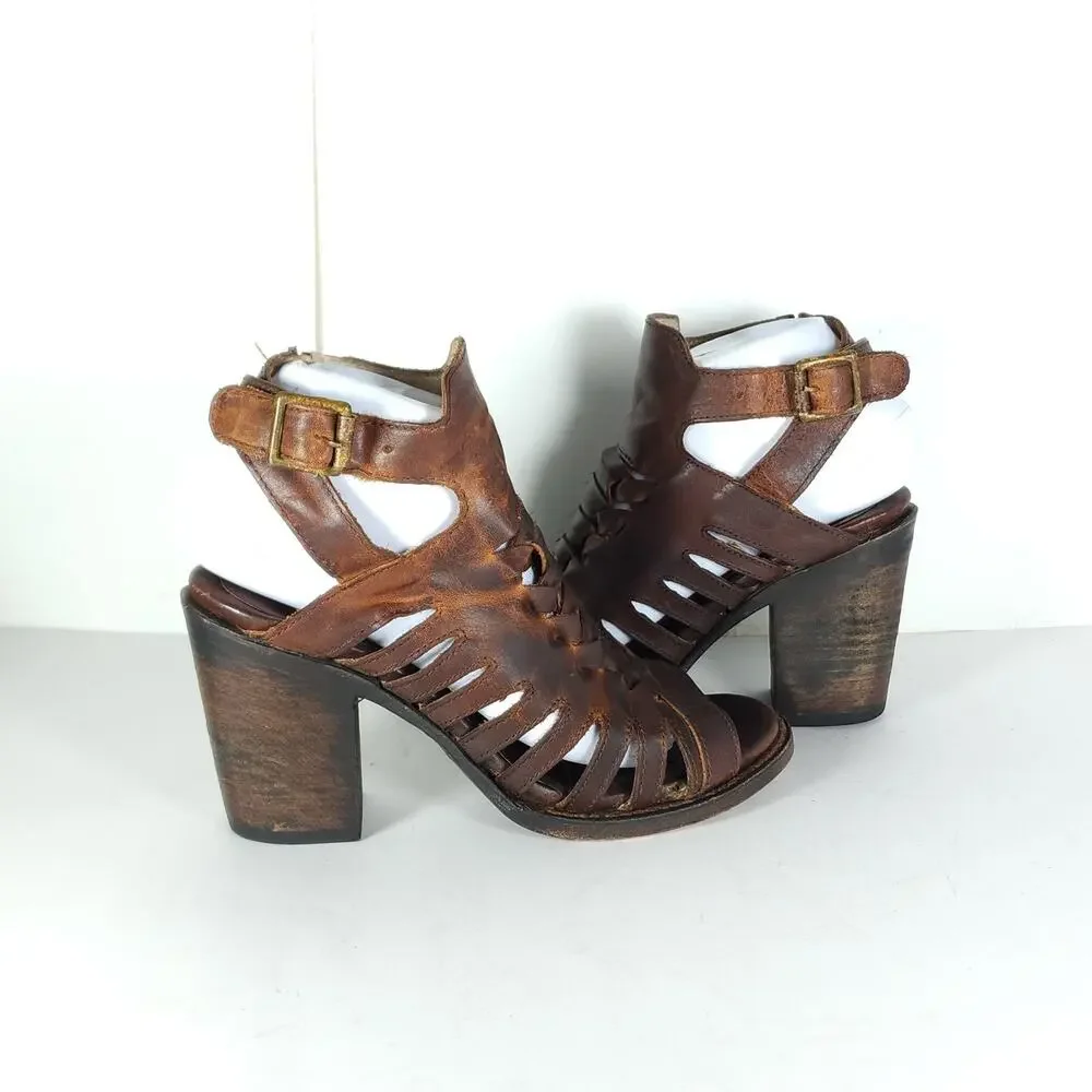 FREEBIRD BY STEVEN Women's Bongo US8 Cognac Distressed Leather Gladiator Sandal